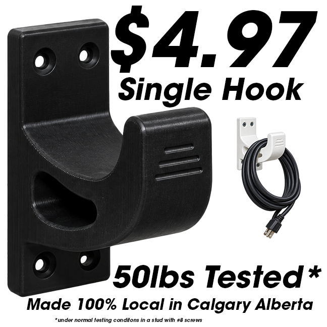 Single Hook - 3D Printed Garage Storage Hook 50lbs Tested